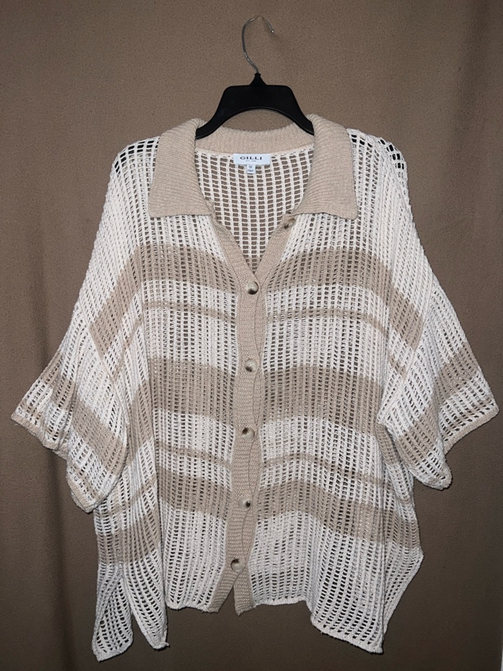 Ollie Open-Knit Button Front Cardigan - Cream & Tan